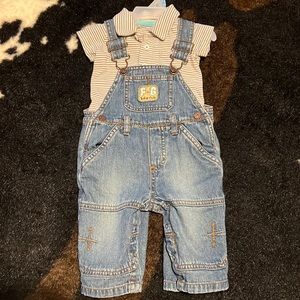 Denim overalls and striped onesie bundle 3 months